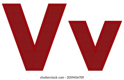 Alphabetic Uppercase And Lowercase Letters Of V With Square Pattern Vector Illustration. Red Letter V Uppercase And Lowercase Isolated On White Background
