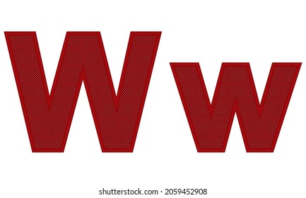 Letras Alfabéticas Mayúsculas Y Minúsculas De W Con Ilustración De Vector De Patrón Cuadrado. Letra roja W mayúscula Y minúscula aislada en fondo blanco
