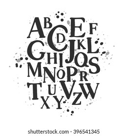 Alphabetic vector typography poster on chalkboard. Capital letter. Can be used for banner, posters, school projects, decoration. Education for learning children, kindergarten, preschool.