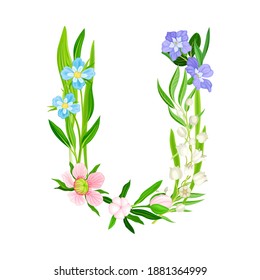Alphabetical Character U Arranged from Fresh Meadow Flora Vector Illustration