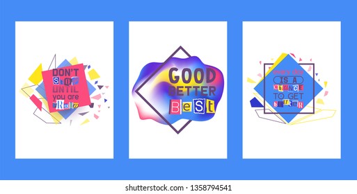Alphabetical collage set of cards vector illustration. Words cut out by scissors from colorful paper. Dont stop until you are proud. Every day is a chance to get better.