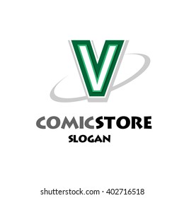 Alphabetical comic logo design on white background of V