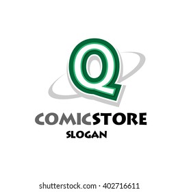 Alphabetical comic logo design on white background of Q
