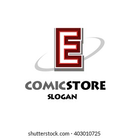 Alphabetical comic logo design on white background of E