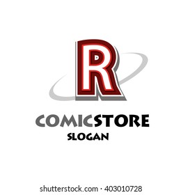 Alphabetical comic logo design on white background of R