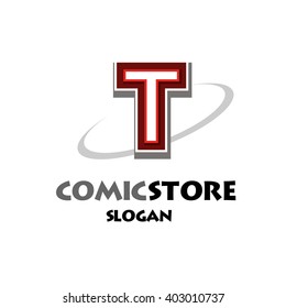 Alphabetical comic logo design on white background of T