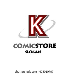 Alphabetical comic logo design on white background of K