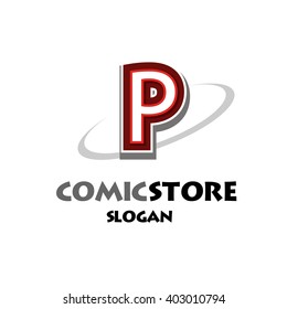 Alphabetical comic logo design on white background of P
