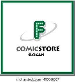 Alphabetical comic logo design on white background of F