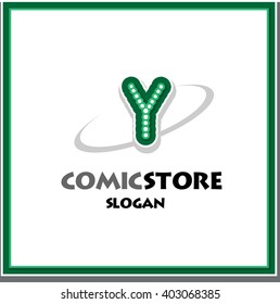 Alphabetical comic logo design on white background of Y