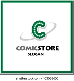 Alphabetical comic logo design on white background of C