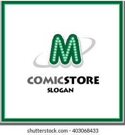Alphabetical comic logo design on white background of M