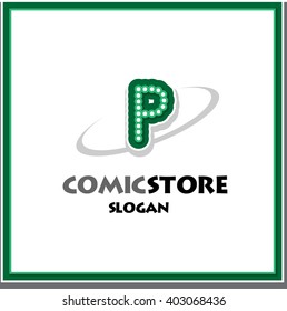 Alphabetical comic logo design on white background of P