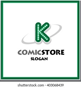 Alphabetical comic logo design on white background of K