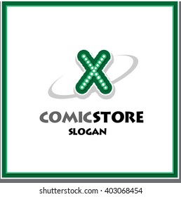 Alphabetical comic logo design on white background of X