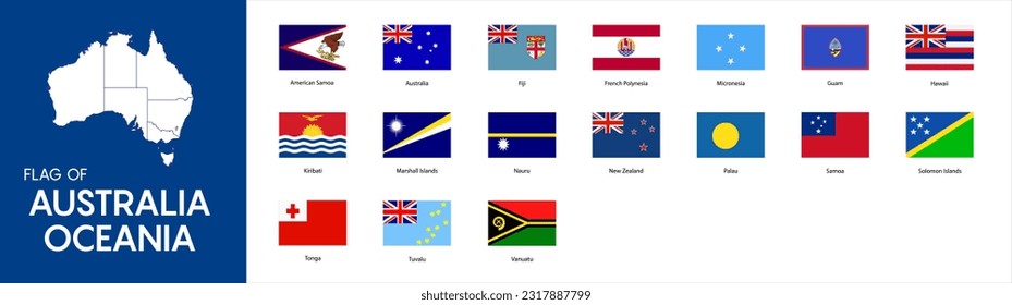 Alphabetical Country Flags for the Continent of Oceania. Vector 10 eps.