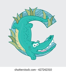 alphabetical letter with C initial - Crocodile cartoon illustration