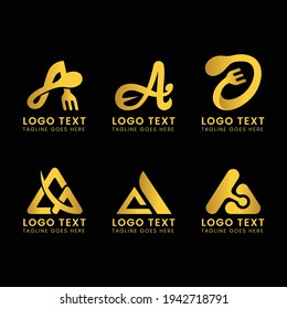 Alphabetical letter a logo collection with a golden style color Free Vector
