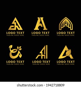 Alphabetical letter a logo collection with a golden style color Free Vector