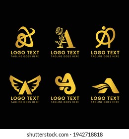 Alphabetical letter a logo collection with a golden style color Free Vector
