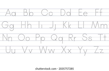 Alphabetical letter tracking worksheet with all alphabetical letters. Elementary writing practice for kindergarten children svg