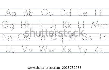 Alphabetical letter tracking worksheet with all alphabetical letters. Elementary writing practice for kindergarten children