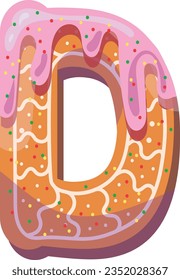 Alphabetical material in the form of gingerbread with icing with a fun atmosphere. Cheerful, multi-colored, glossy, children's alphabet. Colored letters. Vector illustration. Letter D