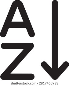 Alphabetical sorting icon with an arrow pointing down for list organization and data management