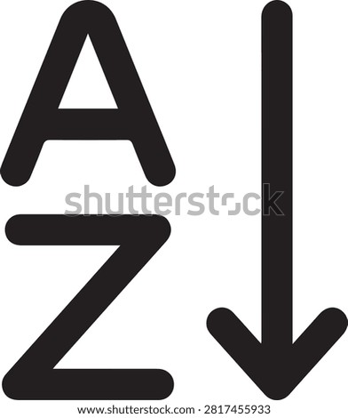 Alphabetical sorting icon with an arrow pointing down for list organization and data management