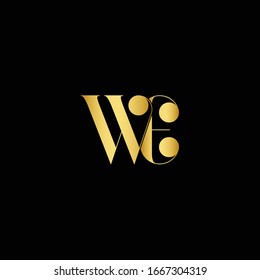 Alphabetical W E , W , E font typography in golden color