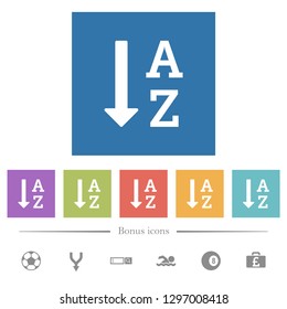 Alphabetically ascending ordered list flat white icons in square backgrounds. 6 bonus icons included.