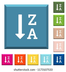 Alphabetically descending ordered list white icons on edged square buttons in various trendy colors
