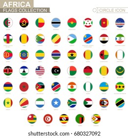 Alphabetically Sorted Circle Flags Of Africa. Set Of Round Flags. Vector Illustration.