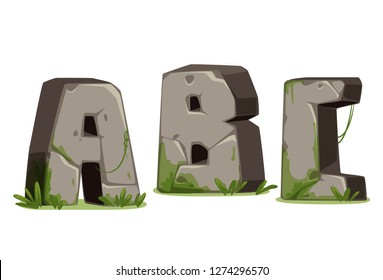 Alphabets A, B & C made of stone in 3D look for jungle theme vector image part 1