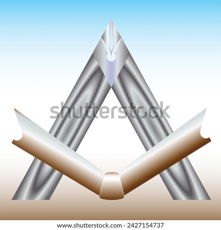 A alphabets with book logo use for school or college, Vector illustration of a set of silver ribbons in the shape of a triangle.