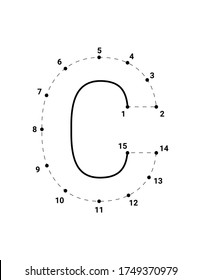 Alphabets character C uppercase connect the dots or dot to dots letter, Learning and educational activities game for kids, Vector illustration easy to customize it to fit your needs.