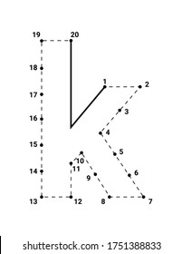 Alphabets character K lowercase connect the dots or dot to dots letter, Learning and educational activities game for kids, Vector illustration easy to customize it to fit your needs.