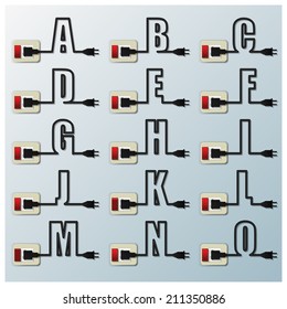 Alphabets Character Letter Electric Wire Line Design Template