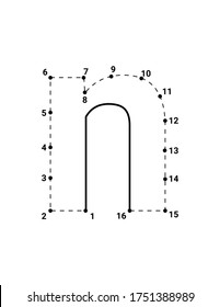 Alphabets character N lowercase connect the dots or dot to dots letter, Learning and educational activities game for kids, Vector illustration easy to customize it to fit your needs.