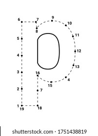 Alphabets character P lowercase connect the dots or dot to dots letter, Learning and educational activities game for kids, Vector illustration easy to customize it to fit your needs.