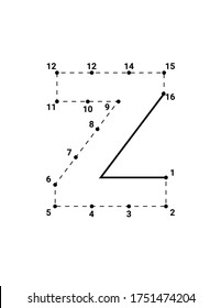 Alphabets character Z lowercase connect the dots or dot to dots letter, Learning and educational activities game for kids, Vector illustration easy to customize it to fit your needs.
