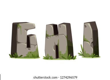 Alphabets G  H & I made stone in 3D look for jungle theme vector image part 3