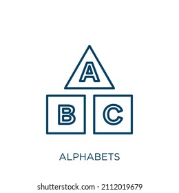 Alphabet-Symbol. Dünne lineare Alphabete umreißen Symbol einzeln auf weißem Hintergrund. Zeilenvektoralphabet, Symbol für Web und Mobiles