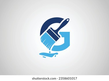 Alphabets initial G letter logo with Paint  Brush, Vector design concept
