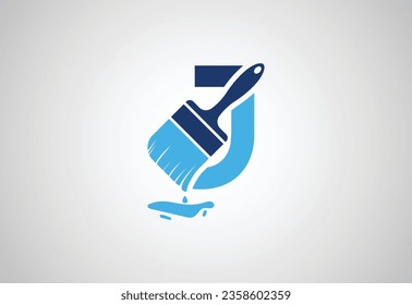 Alphabets initial J letter logo with Paint  Brush, Vector design concept
