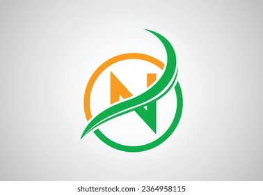Alphabets initial N letter logo with Creative swoosh, Vector design concept