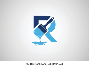 Alphabets initial R letter logo with Paint  Brush, Vector design concept
