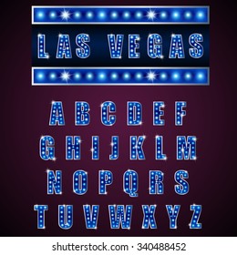 Alphabets lamp of light neon of blue  on blue background  .Vector