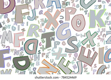 Alphabets letters background colorful, good for graphic design. Cartoon style vector.
