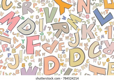Alphabets letters illustrations background abstract, colorful texture. Cartoon style vector.